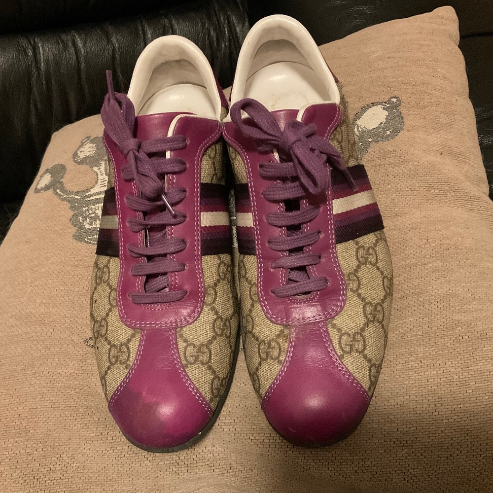 Vintage Gucci Purple Logo Canvas Sneakers